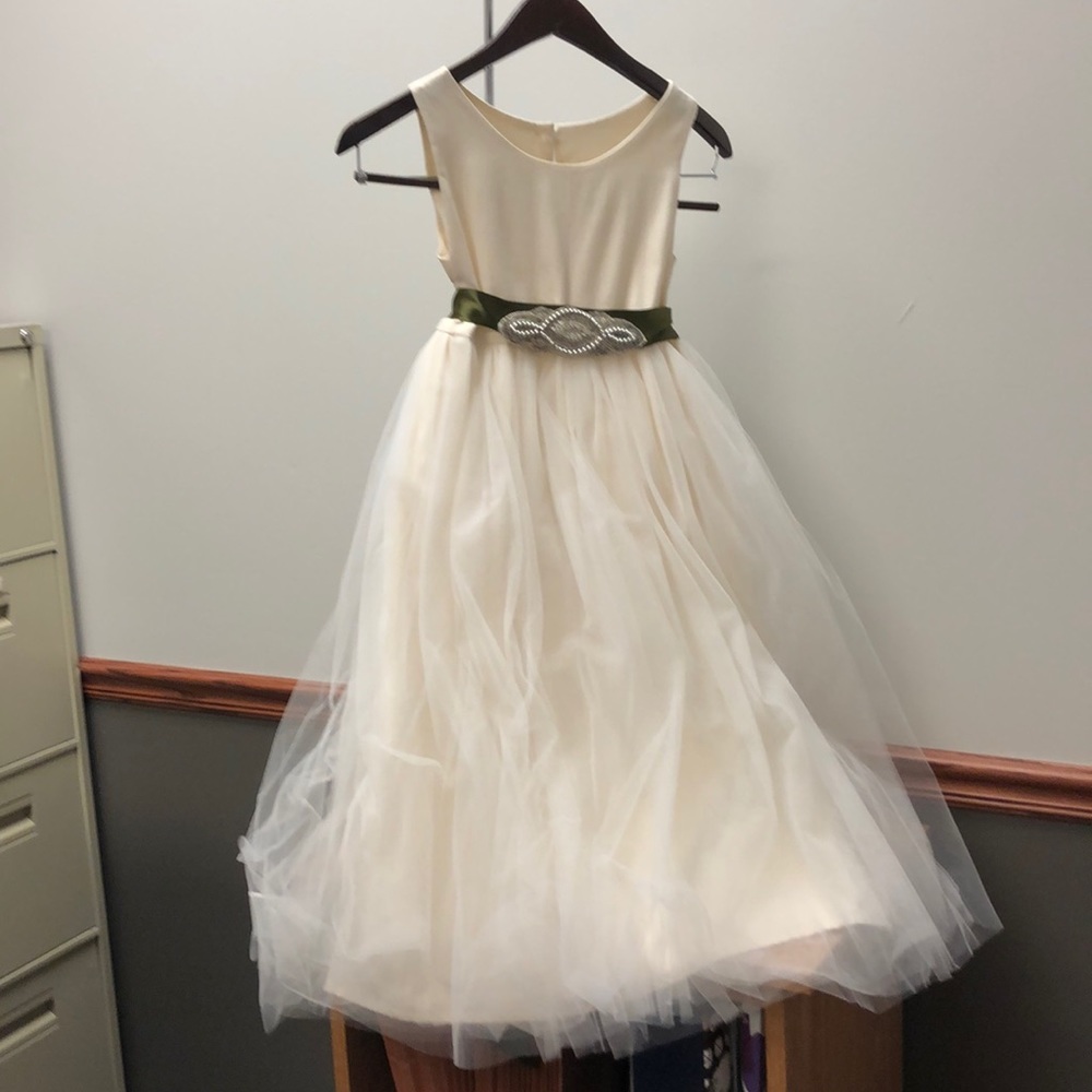 White Dress with green ribbon